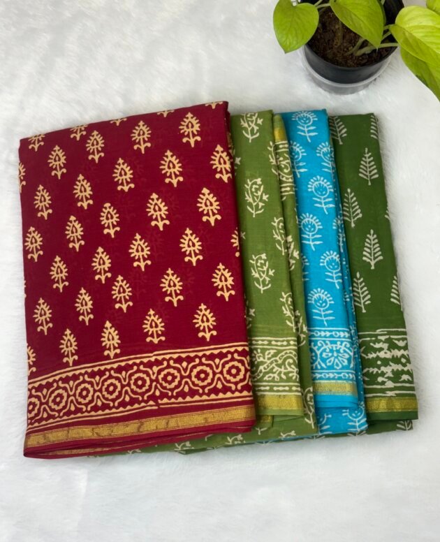 Hand block bagru print Chanderi cotton saree