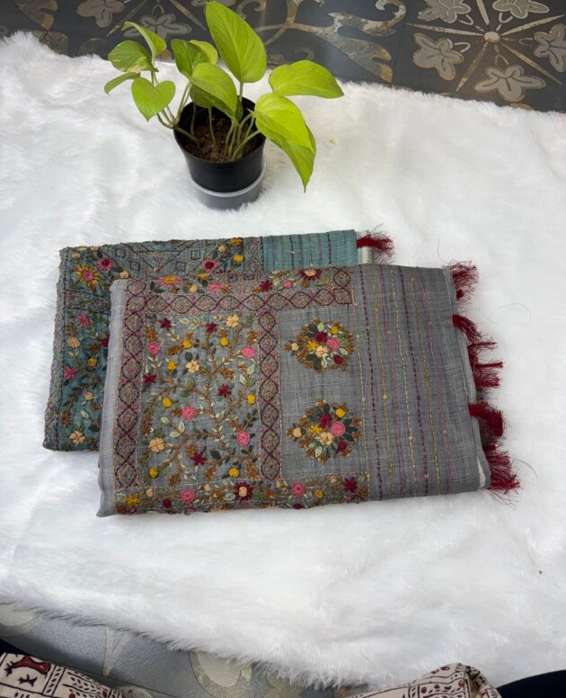 Kanta work pure linen sarees